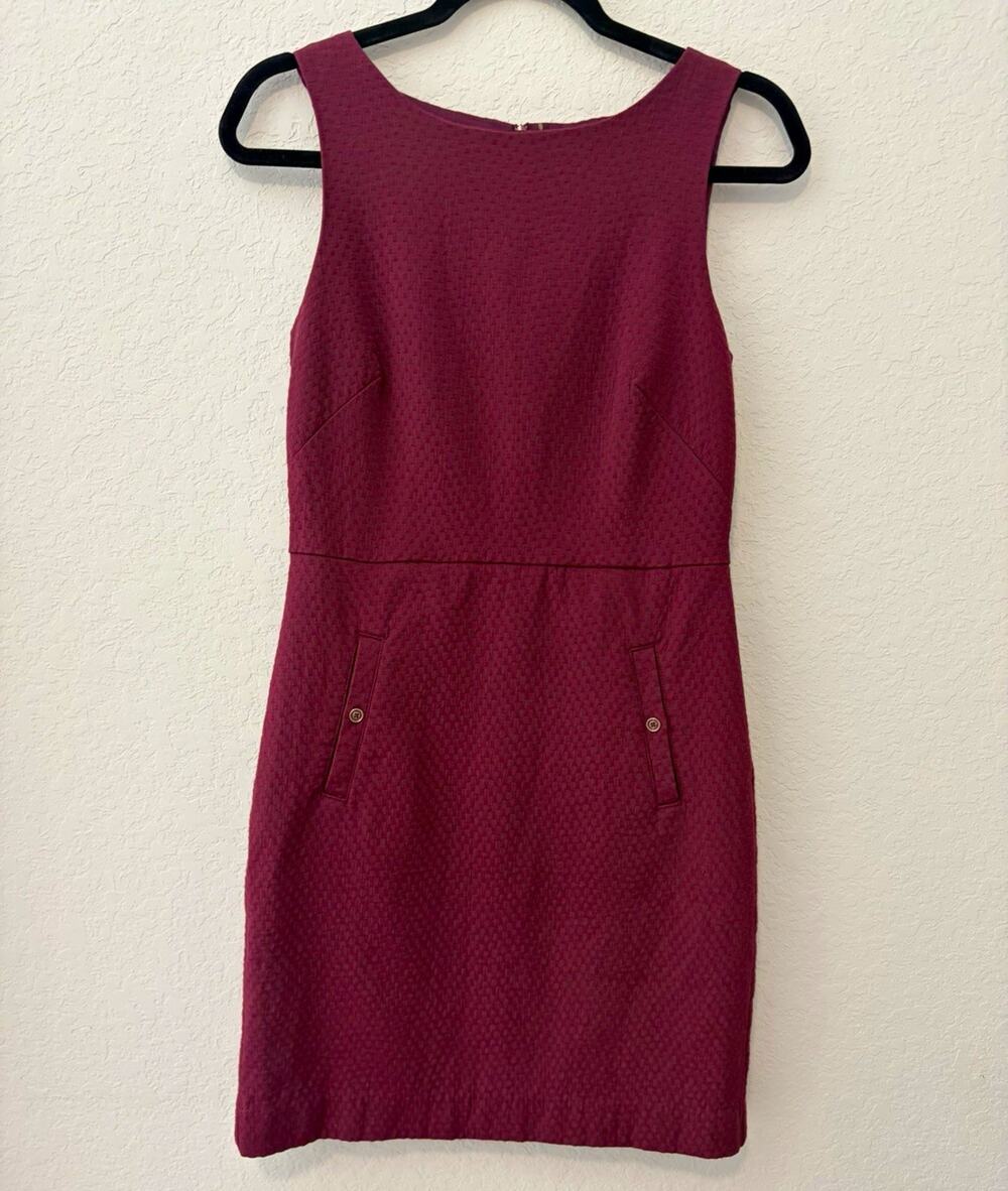 NWOT Banana Republic Cranberry Sheath Cotton Pkts Sleeveless Dress Holiday Sz 0